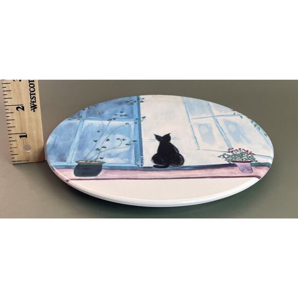 Mebel Italy Black Kitty Cat Looking Out Window Plants Melamine Trivet Tray 7.5” - Picture 3 of 5